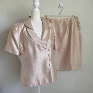 Le Suit Petite 14P Pale Pink 2 PC Skirt Suit Set Shiny Wedding Mother Of Bride